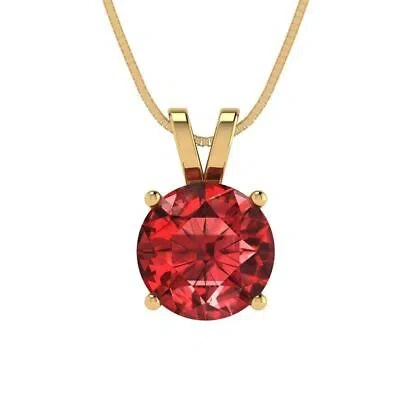 Pre-owned Pucci 1.50 Ct Round Cut Natural Red Garnet Pendant Necklace 16" Chain 14k Yellow Gold
