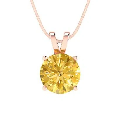 Pre-owned Pucci 1.50 Ct Round Cut Vvs1 Real Citrine Pendant Necklace 18 Box Chain 14k Pink Gold