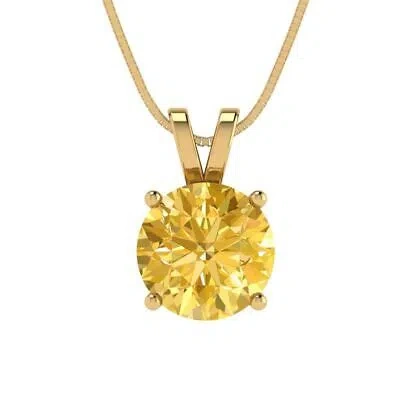 Pre-owned Pucci 1.50 Ct Round Cut Yellow Cz Pendant Necklace 16" Chain Real 14k Yellow Gold