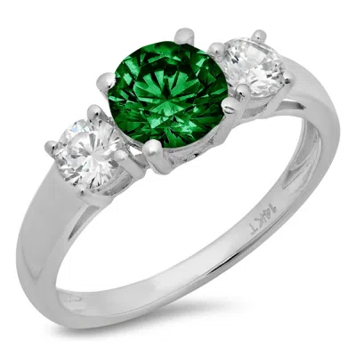 Pre-owned Pucci 1.50ct Round 3 Stone Simulated Emerald Stone Promise Wedding Ring 14k White Gold In Green