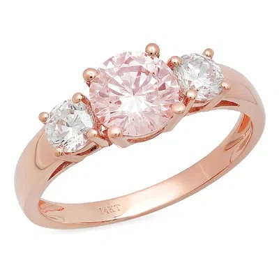 Pre-owned Pucci 1.50ct Round 3 Stone Simulated Pink Diamond Promise Wedding Ring 14k Rose Gold