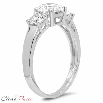 Pre-owned Pucci 1.50 Ct Three Stone Round Cut Ring Engagement Wedding Band Solid 14k White Gold In D
