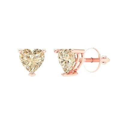 Pre-owned Pucci 1.50 Heart Solitaire Classic Stud Natural Morganite Earrings 14k Rose Pink Gold