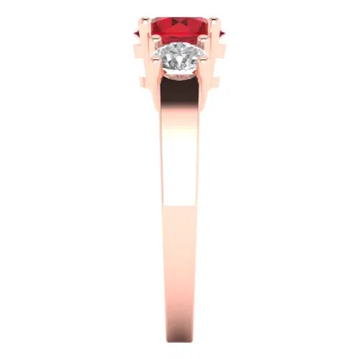 Pre-owned Pucci 1.50 Round 3 Stone Simulated Ruby Classic Bridal Designer Ring 14k Pink Gold