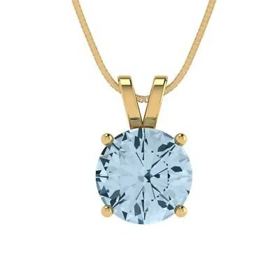 Pre-owned Pucci 1.50 Round Cut Natural Aquamarine Pendant Necklace 18" Chain 14k Yellow Gold