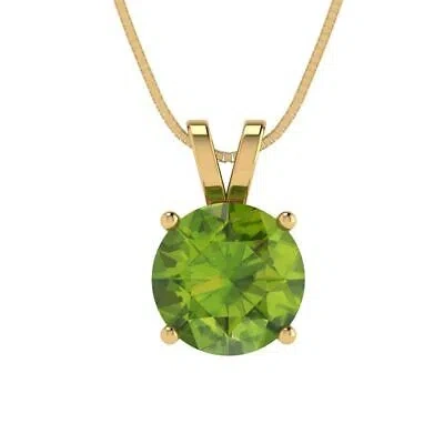 Pre-owned Pucci 1.50 Round Cut Natural Peridot Pendant Necklace 18" Chain Solid 14k Yellow Gold