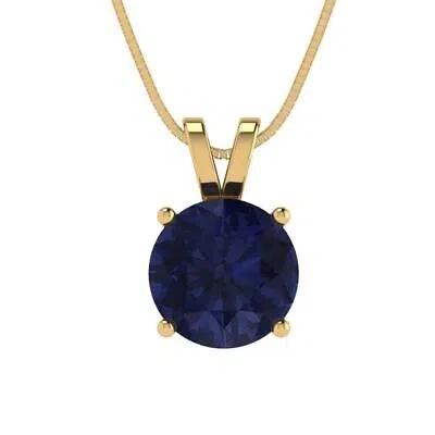 Pre-owned Pucci 1.50 Round Simulated Blue Sapphire Pendant Necklace 18" Chain 14k Yellow Gold
