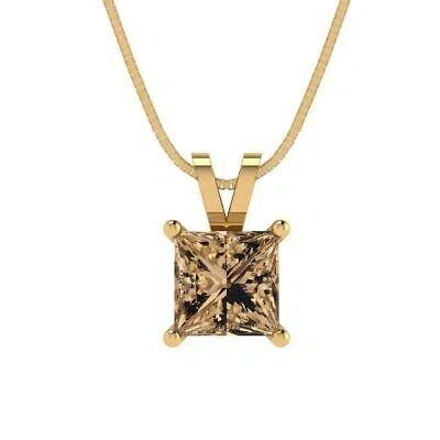 Pre-owned Pucci 1.50ct Princess Cut Champagne Cz Pendant Necklace 16" Chain 14k Yellow Gold