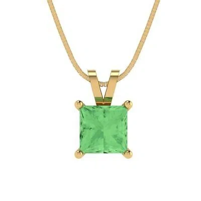 Pre-owned Pucci 1.50ct Princess Cut Cz Green Pendant Necklace 16" Chain Real 14k Yellow Gold