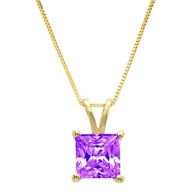 Pre-owned Pucci 1.50ct Princess Cut Natural Amethyst Pendant Necklace 16" Chain 14k Yellow Gold In Purple