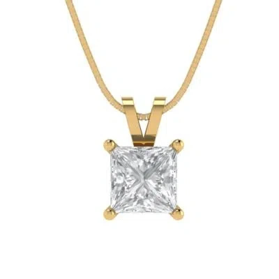 Pre-owned Pucci 1.50ct Princess Cut Pendant Necklace 16" Chain 14k Yellow Gold Simulated Diamond