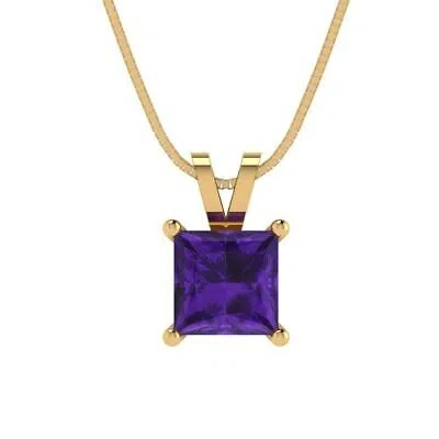 Pre-owned Pucci 1.50ct Princess Cut Real Amethyst Pendant Necklace 16" Chain 14k Yellow Gold