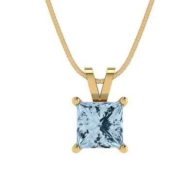 Pre-owned Pucci 1.50ct Princess Cut Sky Blue Topaz Pendant Necklace 16" Chain 14k Yellow Gold