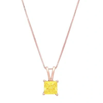 Pre-owned Pucci 1.50ct Princess Vvs1 Yellow Simulated Pendant Necklace 16" Chain 14k Rose Gold