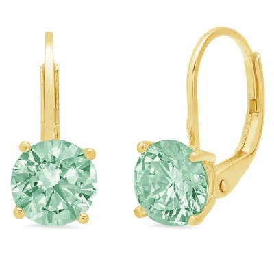 Pre-owned Pucci 1.50ct Round Cut Solitaire Blue Moissanite Drop Dangle Earrings 14k Yellow Gold