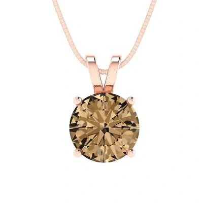 Pre-owned Pucci 1.50ct Round Cut Champagne Cz Pendant Necklace 16" Chain 14k Rose Pink Gold