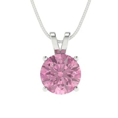 Pre-owned Pucci 1.50ct Round Cut Cz Pink Pendant Necklace 16" Chain Box Real 14k White Gold