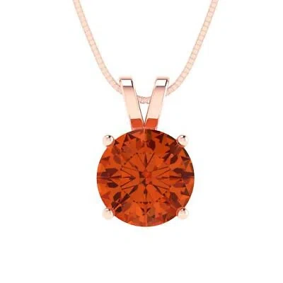Pre-owned Pucci 1.50ct Round Cut Cz Red Pendant Necklace 18" Chain Real Solid 14k Rose Gold