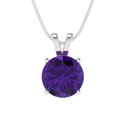 Pre-owned Pucci 1.50ct Round Cut Real Amethyst Pendant Necklace 16" Chain Box 14k White Gold