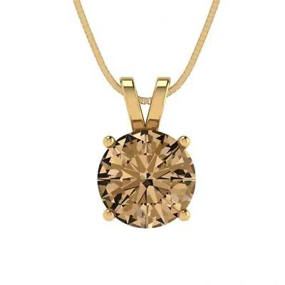 Pre-owned Pucci 1.50ct Round Cut Vvs1 Champagne Cz Pendant Necklace 18" Chain 14k Yellow Gold
