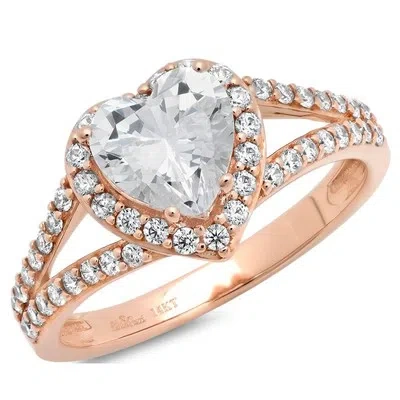 Pre-owned Pucci 1.55 Heart Simulated Diamond Halo Anniversary Valentines Ring 14k Rose Gold
