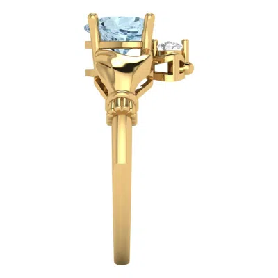 Pre-owned Pucci 1.55 Heart Irish Celtic Claddagh Natural Aquamarine Modern Ring 14k Yellow Gold In D
