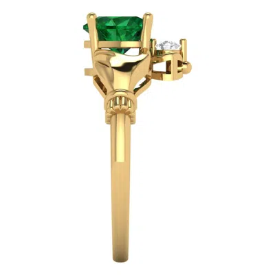 Pre-owned Pucci 1.55 Heart Irish Celtic Claddagh Simulated Emerald Modern Ring 14k Yellow Gold In D
