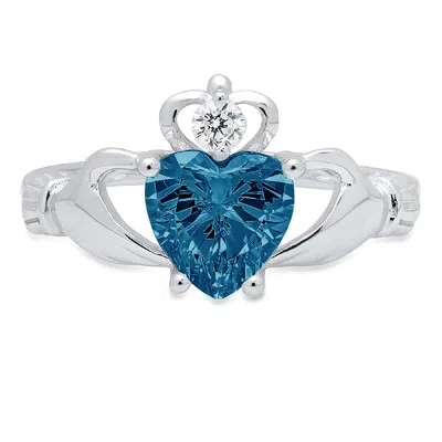 Pre-owned Pucci 1.55 Irish Celtic Claddagh London Blue Topaz Promise Wedding Ring 14k White Gold In D