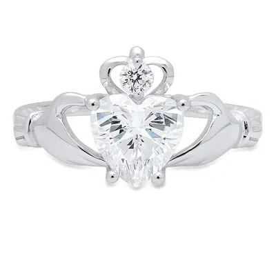 Pre-owned Pucci 1.55 Irish Celtic Claddagh Real Moissanite Classic Statement Ring 14k White Gold In White/colorless