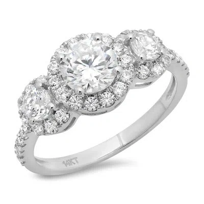 Pre-owned Pucci 1.55ct Round Halo 3-stone Simulated Engagement Anniversary Ring 14k White Gold In D