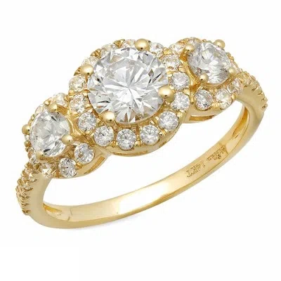 Pre-owned Pucci 1.55ct Round Simulated Diamond Halo 3 Stone Engagement Ring 14k Yellow Gold