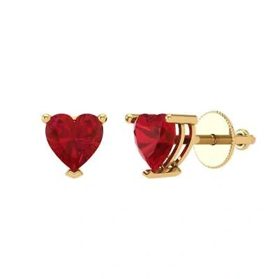 Pre-owned Pucci 1.5ct Heart Cut Simulated Tourmaline Stone 18k Yellow Gold Earrings Screw Back