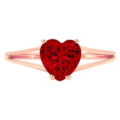 Pre-owned Pucci 1.5ct Heart Cut Split Shank Statement Bridal Real Red Garnet Ring 14k Pink Gold