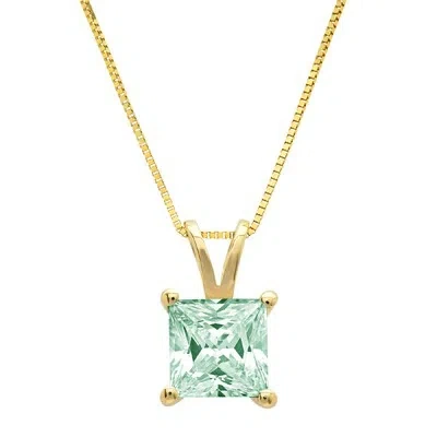 Pre-owned Pucci 1.5ct Princess Cut Light Green Simulated Pendant 16" Chain 14k Yellow Solid Gold