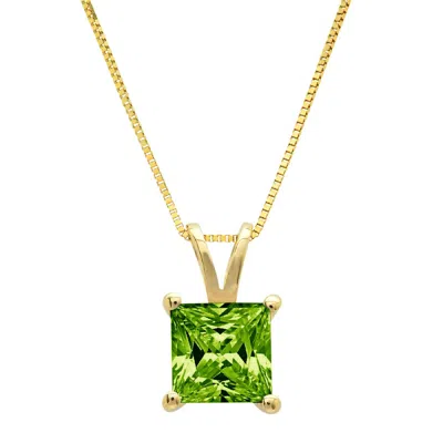 Pre-owned Pucci 1.5ct Princess Cut Natural Peridot Pendant Necklace 18" Chain 14k Yellow Gold In Green