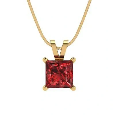 Pre-owned Pucci 1.5ct Princess Cut Natural Red Garnet Pendant Necklace 16" Chain 14k Yellow Gold