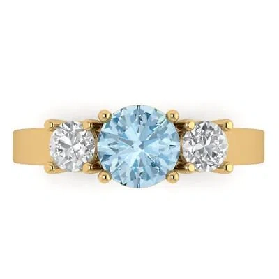 Pre-owned Pucci 1.5ct Round 3 Stone Swiss Topaz Promise Bridal Wedding Ring 14k Yellow Gold