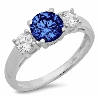 Pre-owned Pucci 1.5ct Round 3 Stone Tanzanite Stone Promise Bridal Wedding Ring 14k White Gold In D