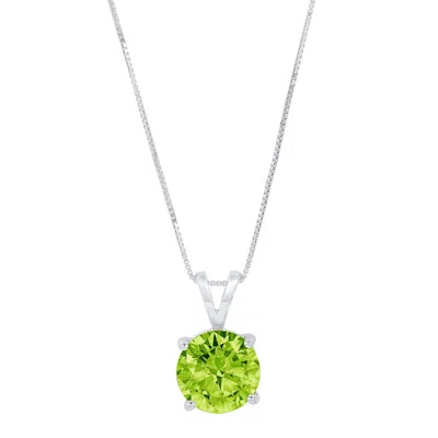 Pre-owned Pucci 1.5ct Round Cut Natural Peridot Pendant Necklace 16" Chain Box 14k White Gold In Green