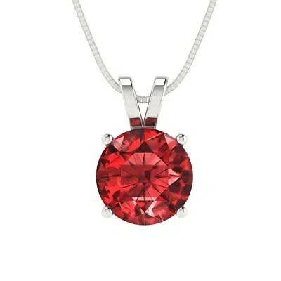 Pre-owned Pucci 1.5ct Round Cut Natural Red Garnet Pendant Necklace 18" Chain Box 14k White Gold