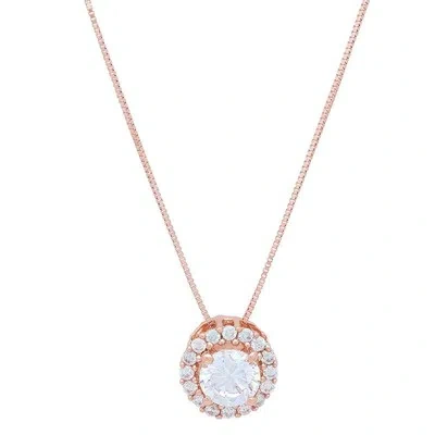 Pre-owned Pucci 1.5ct Round Cut Simulated Solitaire Halo Pendant 14k Rose Solid Gold + 16" Chain In D