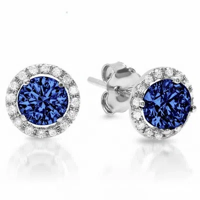 Pre-owned Pucci 1.6 Ct Round Halo Simulated Tanzanite Designer Stud Earrings 14k White Gold