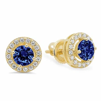 Pre-owned Pucci 1.6 Ct Round Halo Simulated Tanzanite Stunning Stud Earrings 14k Yellow Gold In D