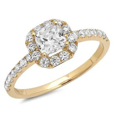 Pre-owned Pucci 1.6 Princess Simulated Diamond Halo Engagement Anniversary Ring 14k Yellow Gold In White/colorless