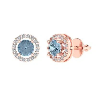 Pre-owned Pucci 1.6 Round Cut Halo Classic Designer Stud Lab Created Gem Earrings 14k Rose Gold In Pink