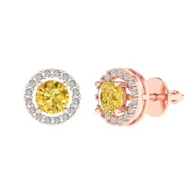 Pre-owned Pucci 1.6 Round Cut Halo Classic Designer Stud Natural Citrine Earrings 14k Pink Gold In Yellow