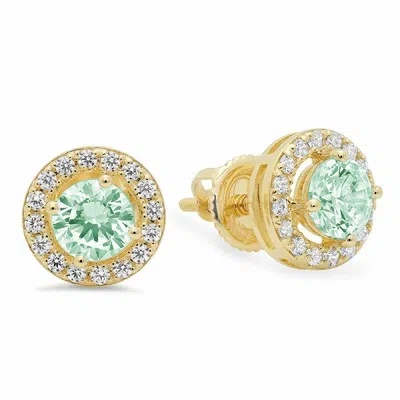 Pre-owned Pucci 1.6 Round Halo Blue Synthetic Moissanite Designer Stud Earrings 14k Yellow Gold