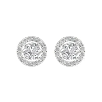 Pre-owned Pucci 1.6 Round Cut Halo Classic Designer Stud Earrings 14k White Gold Real Moissanite
