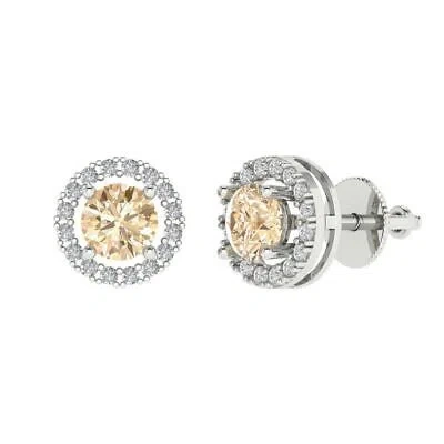 Pre-owned Pucci 1.6 Round Halo Classic Designer Stud Natural Morganite Earrings 14kwhite Gold