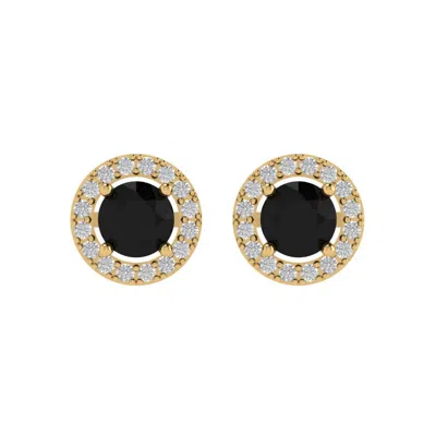 Pre-owned Pucci 1.6 Round Halo Classic Designer Stud Natural Onyx Earrings Solid 14k Yellow Gold